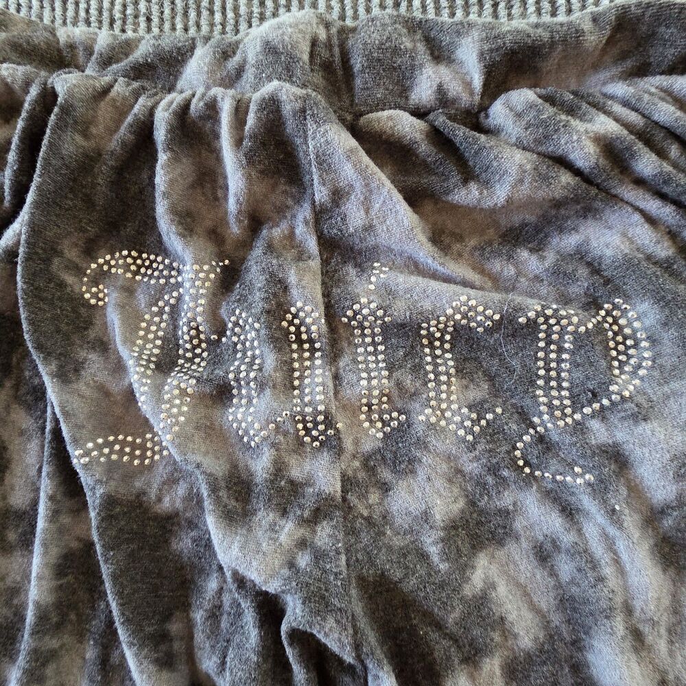 Y2K Juicy Couture Black / Gray Velour Rhinestone "Big Bling" Track Pants Size 1X